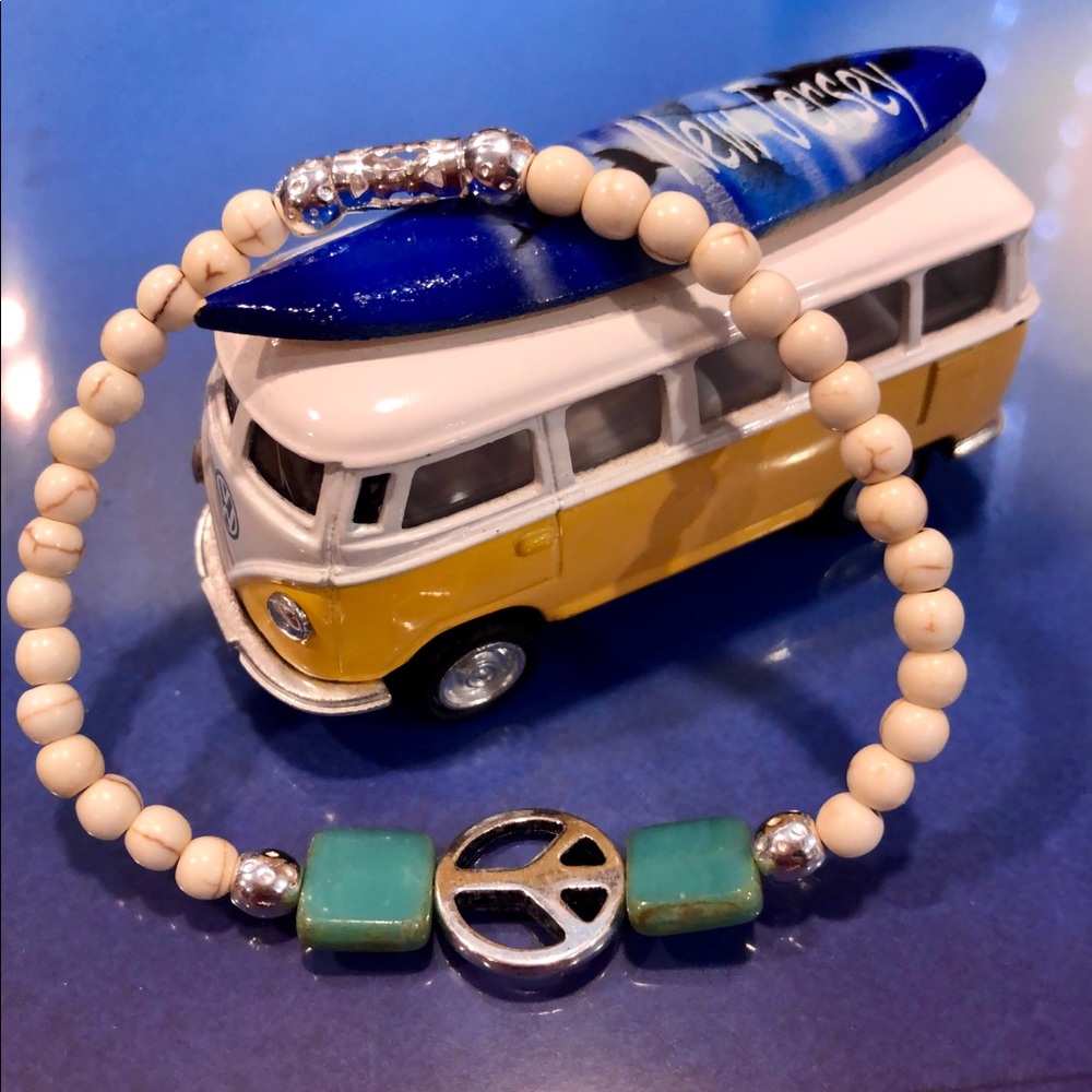 White & Blue/Green Peace Bracelet
